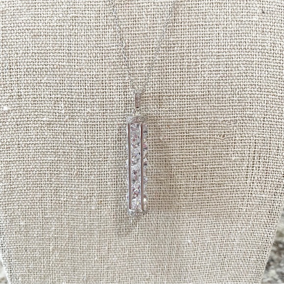 JTV Jewelry - JTV Sterling Silver Bar Pendant Necklace With Clear Crystals Women’s One Size